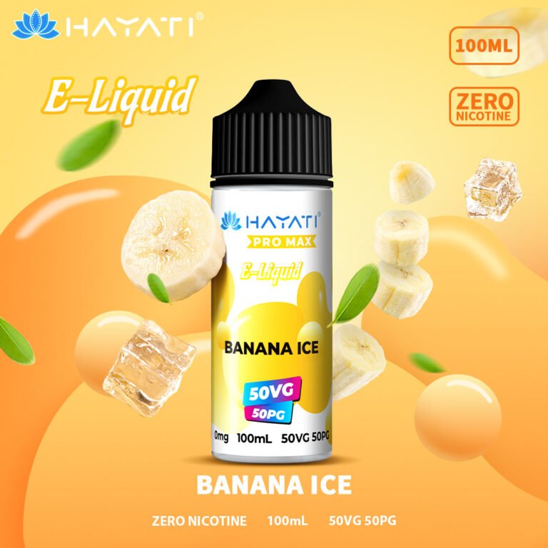 Hayati Pro Max 50/50 e-liquid bottle, Banana Ice